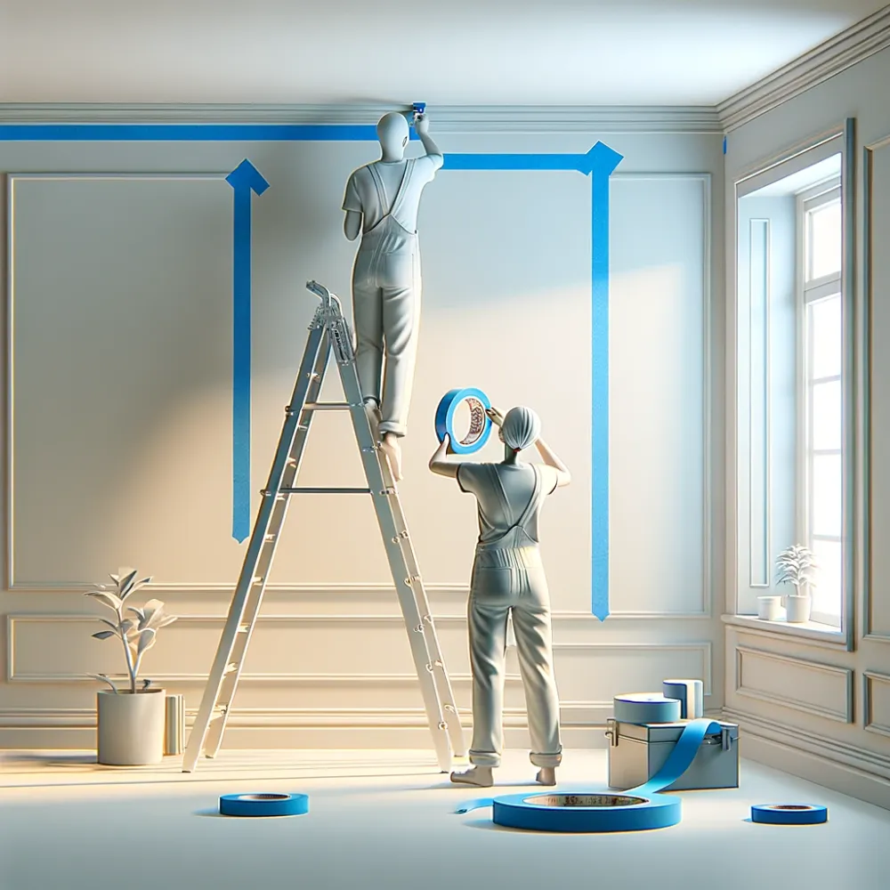 Expert Rendering of painter team prepping with blue painter's tape.