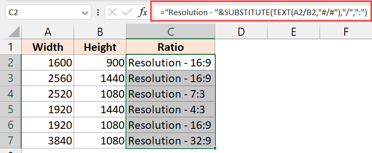 Appending text to the text function for ratios