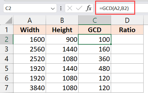 Formula to calculate the greatest common divisor