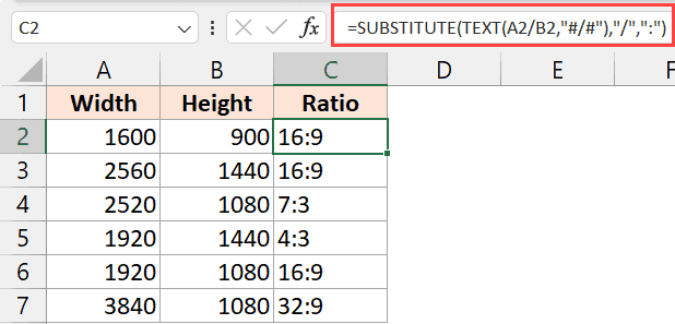 Text function to calculate ratios in Excel