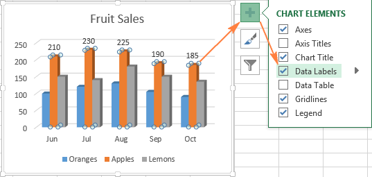 Excel charts: add title, customize chart axis, legend and data labels