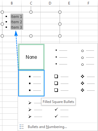 A bulleted list in a text box in Excel