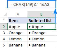 Create a bulleted list based on items in another column.