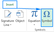 Opening the Symbol menu in Excel