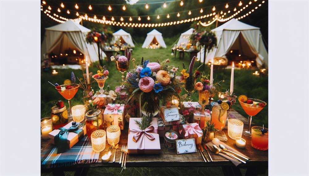 Special touches for the bride-to-be at a glamping party.