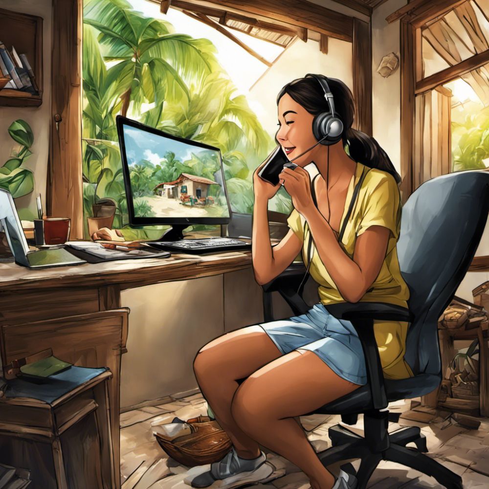 An illustration of a woman sitting in front of a computer, writing blog posts using modern tools.