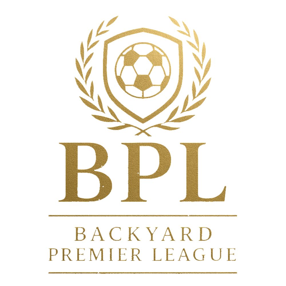 Backyard Premier League Logo Gold BPL with laurel and soccer ball.